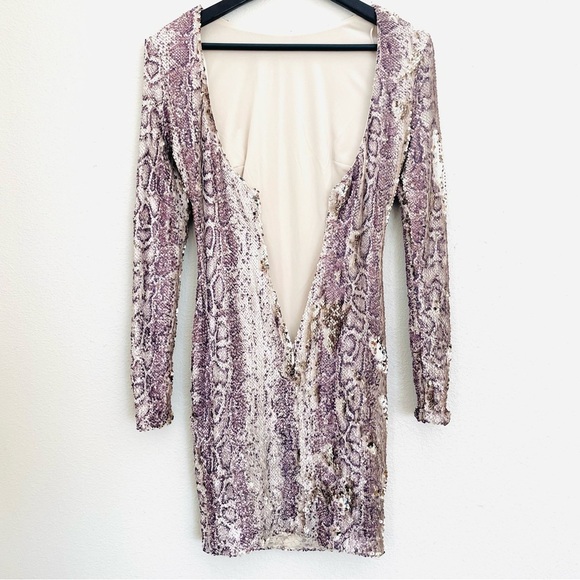 Dress The Population Lola Mini Sequin Stretch Dress in Python Gold size XXS - Picture 11 of 14